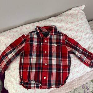 Tommy Hilfiger Red and Black Plaid Kids Button Down Shirt